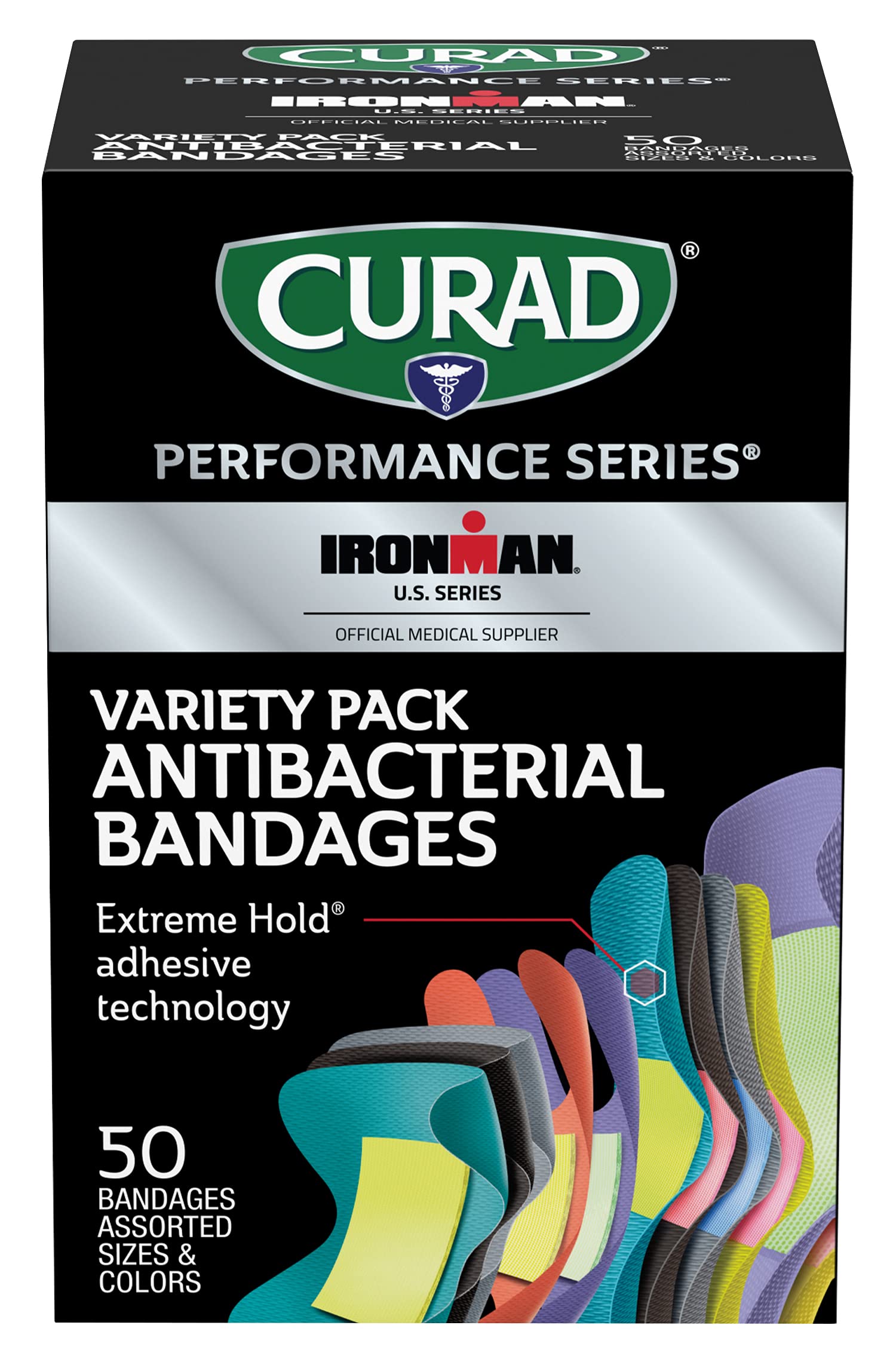 CURAD Ironman bandages antibacterial pad provides surface protection during wear