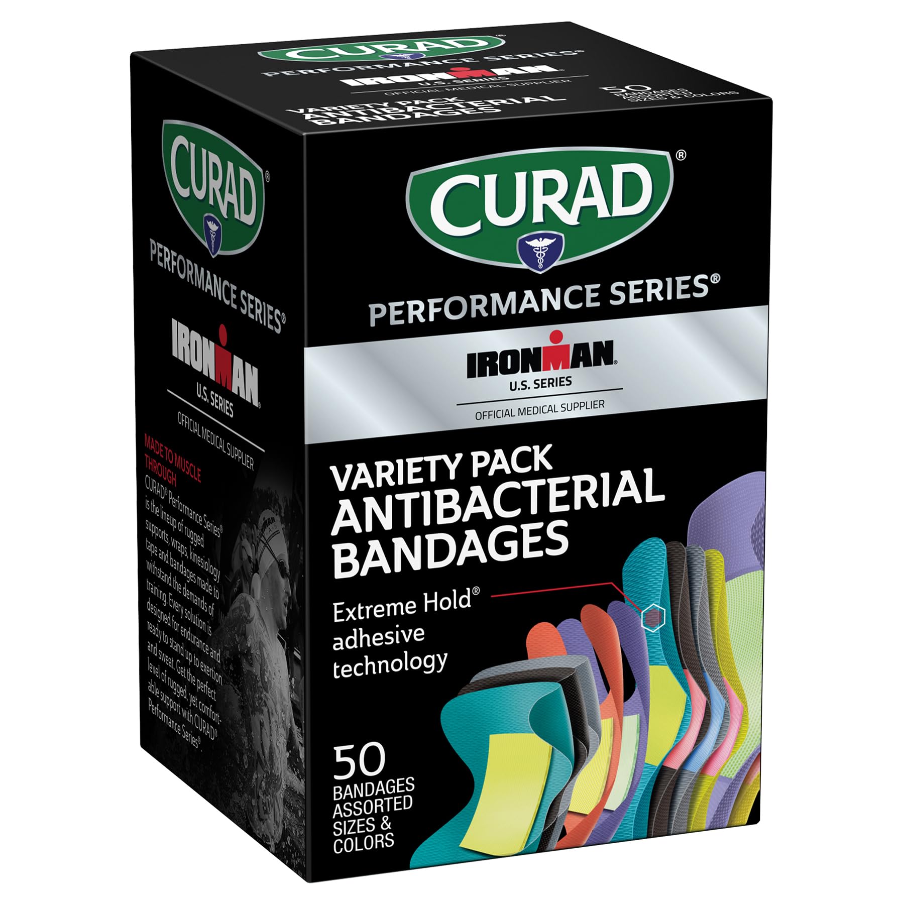 CURAD Ironman bandages with Extreme Hold adhesive secure wounds during workouts