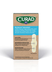 CURAD Naturals Aloe Vera hydrocolloid bandage applied on a minor wound for soothing care.