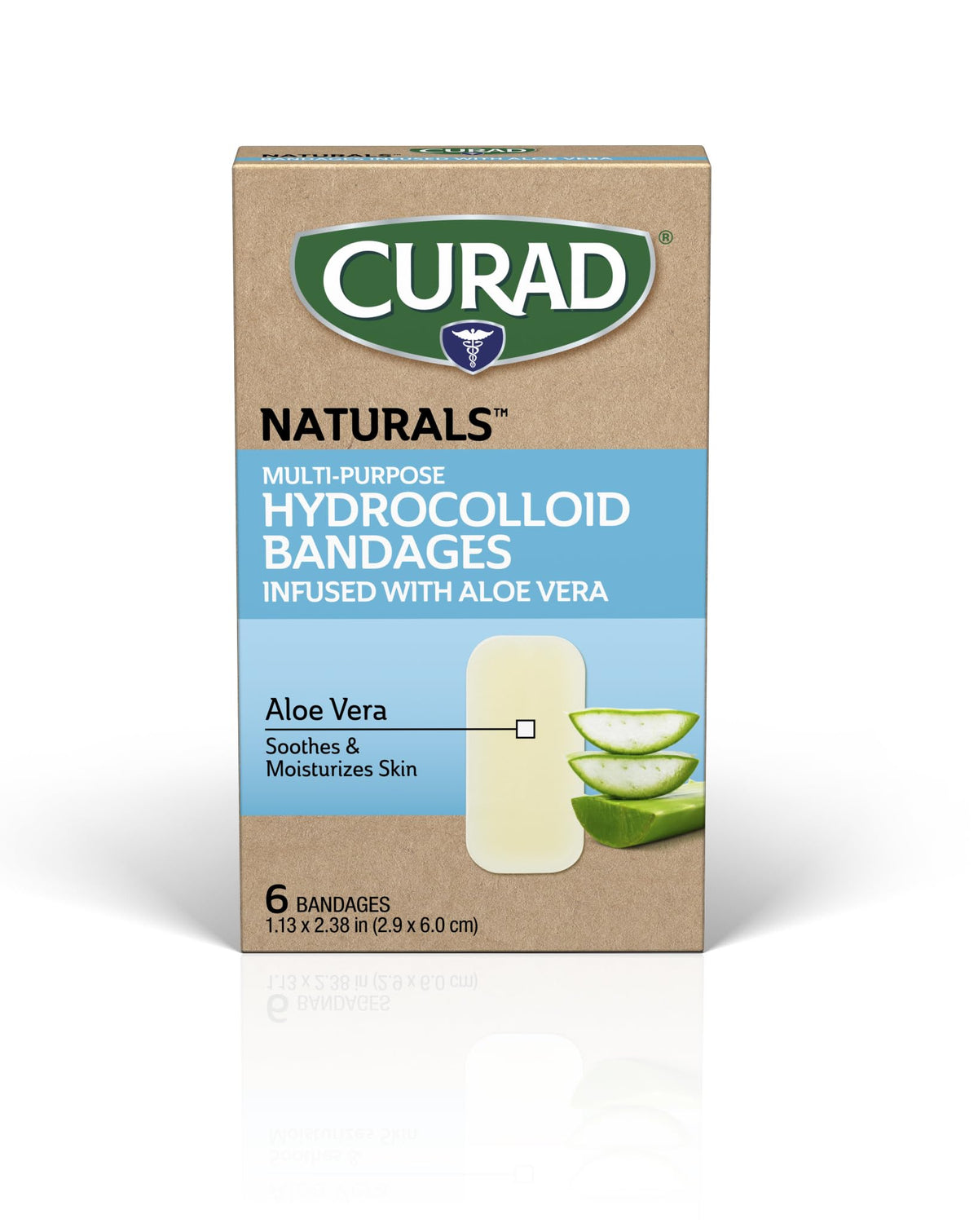 Curad Naturals hydrocolloid aloe vera bandage front view showing flexible protection