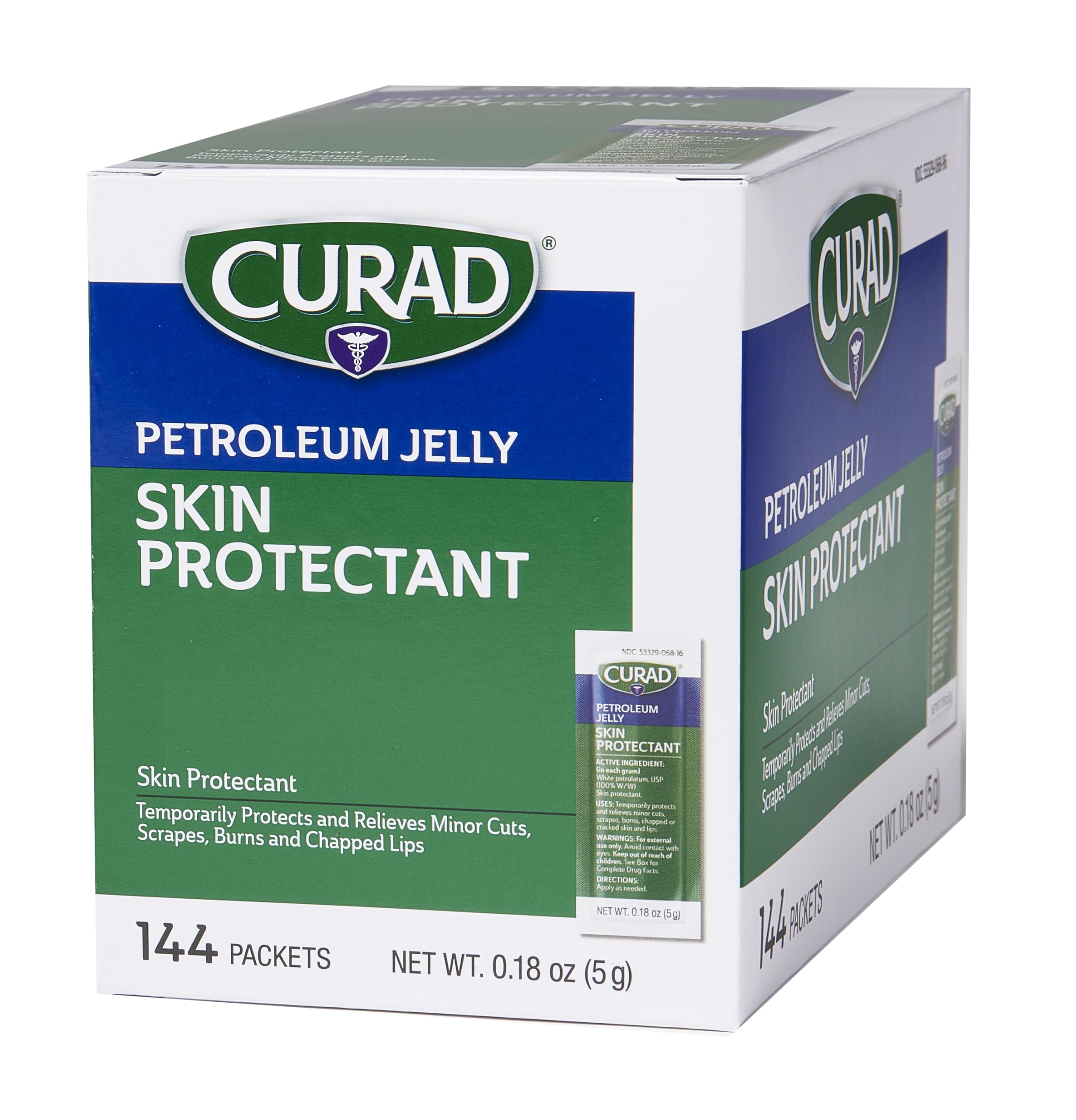Curad petroleum jelly foil packet moisturizes dry skin on the go.