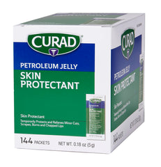 Curad petroleum jelly foil packet moisturizes dry skin on the go.