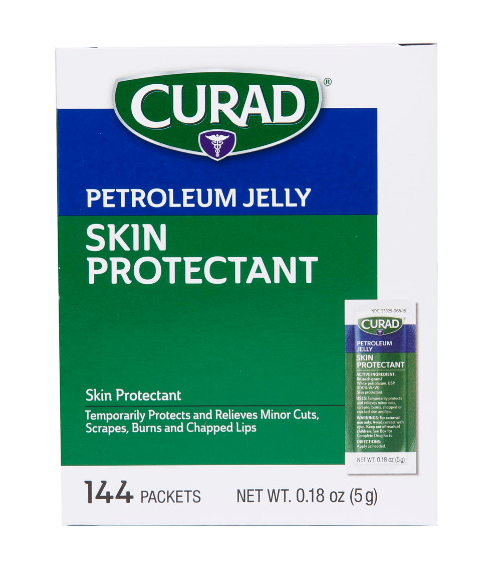 Curad petroleum jelly foil packet provides on-the-go moisture for dry skin.