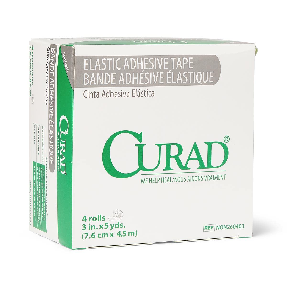 Closeup of Curad tape adhesive side highlighting strong grip.