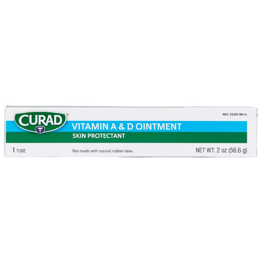 Closeup of Curad Vitamin A and D ointment ingredients