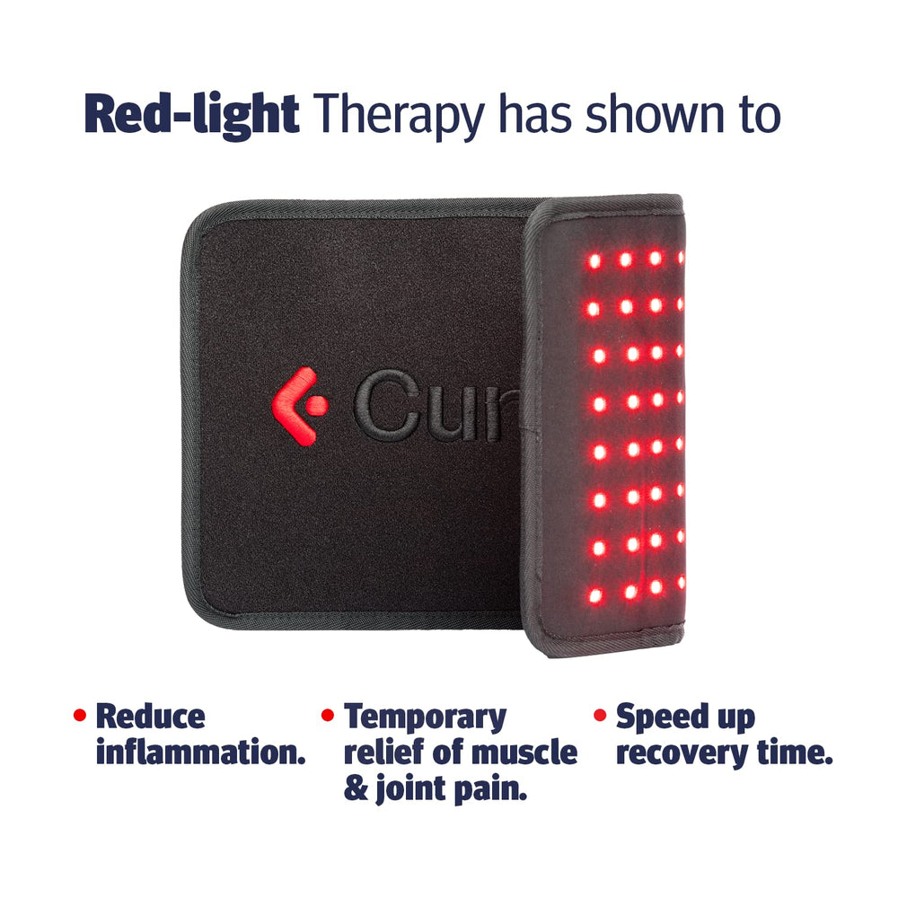 CURALIGHT belt close-up 660nm LEDs highlighting bright red light for localized soothing vibes