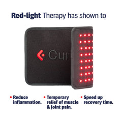 CURALIGHT belt close-up 660nm LEDs highlighting bright red light for localized soothing vibes