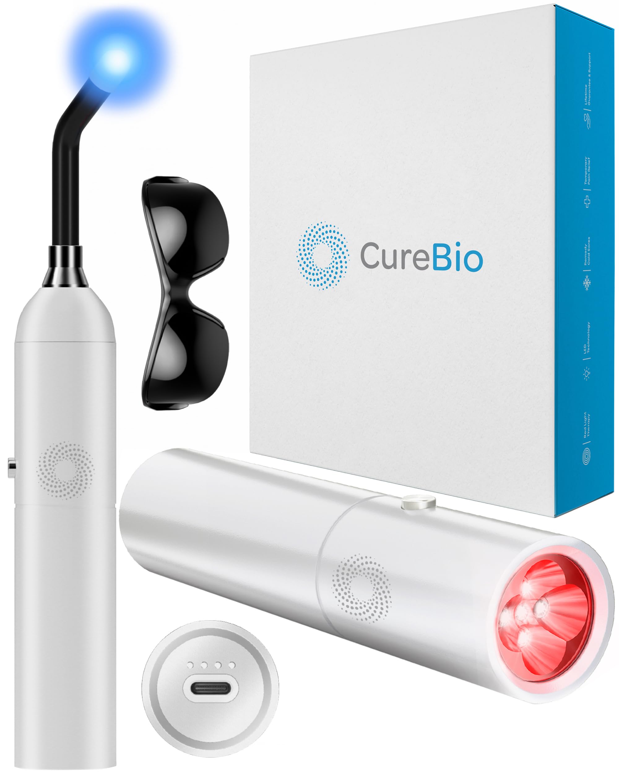 CureBio infrared device with attachment tip for precise facial targeting