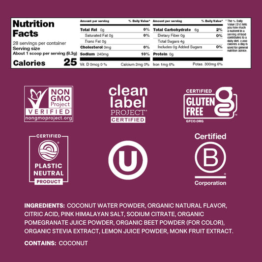 Cure Hydration Berry Pomegranate powder dissolving in water for quick hydration.