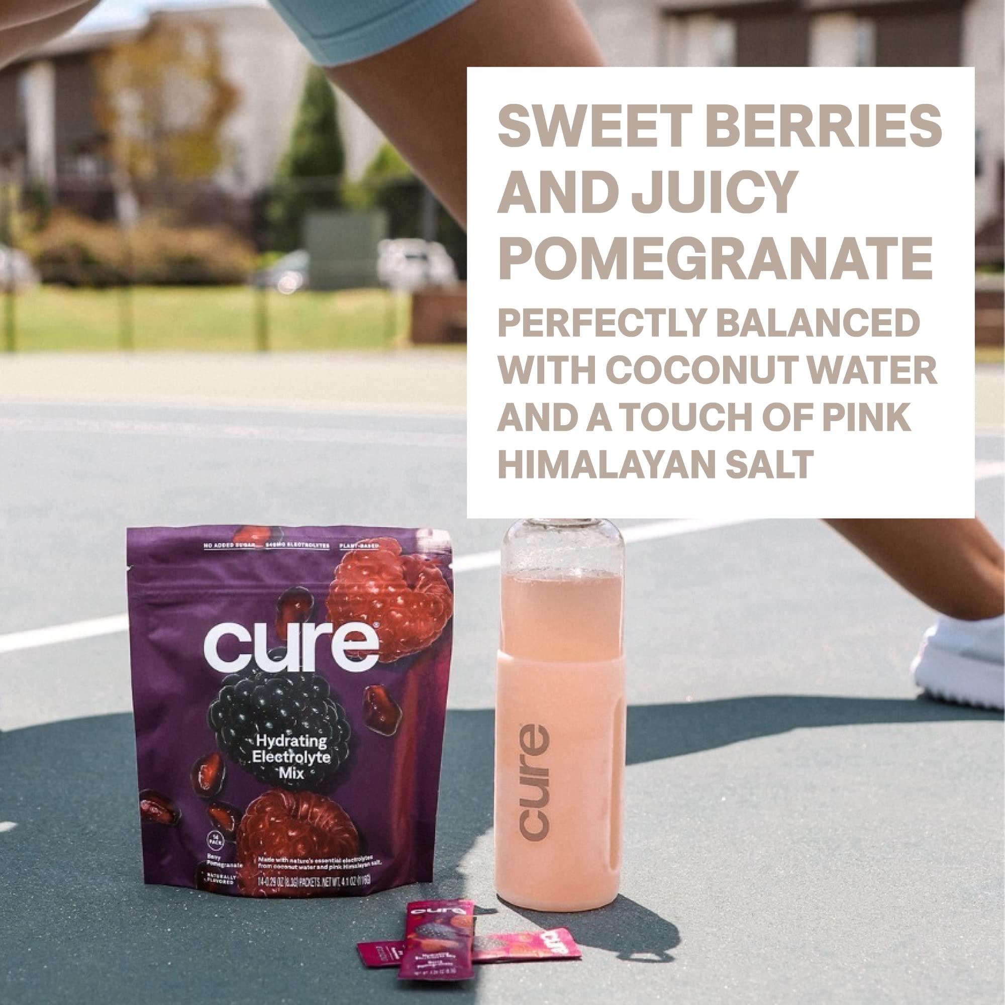 Cure Hydration Berry Pomegranate vegan and non-GMO certification on label.