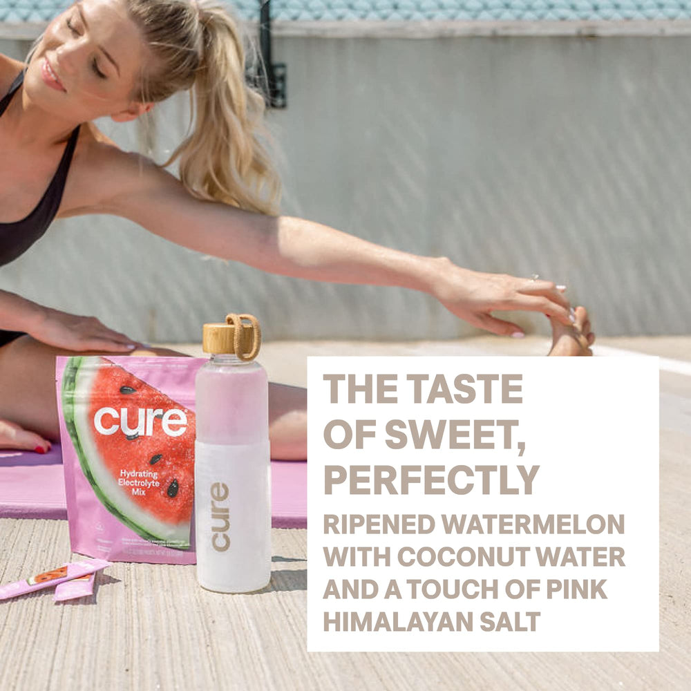 Cure Hydration no added sugar label emphasizes clean, plant-based refreshment.
