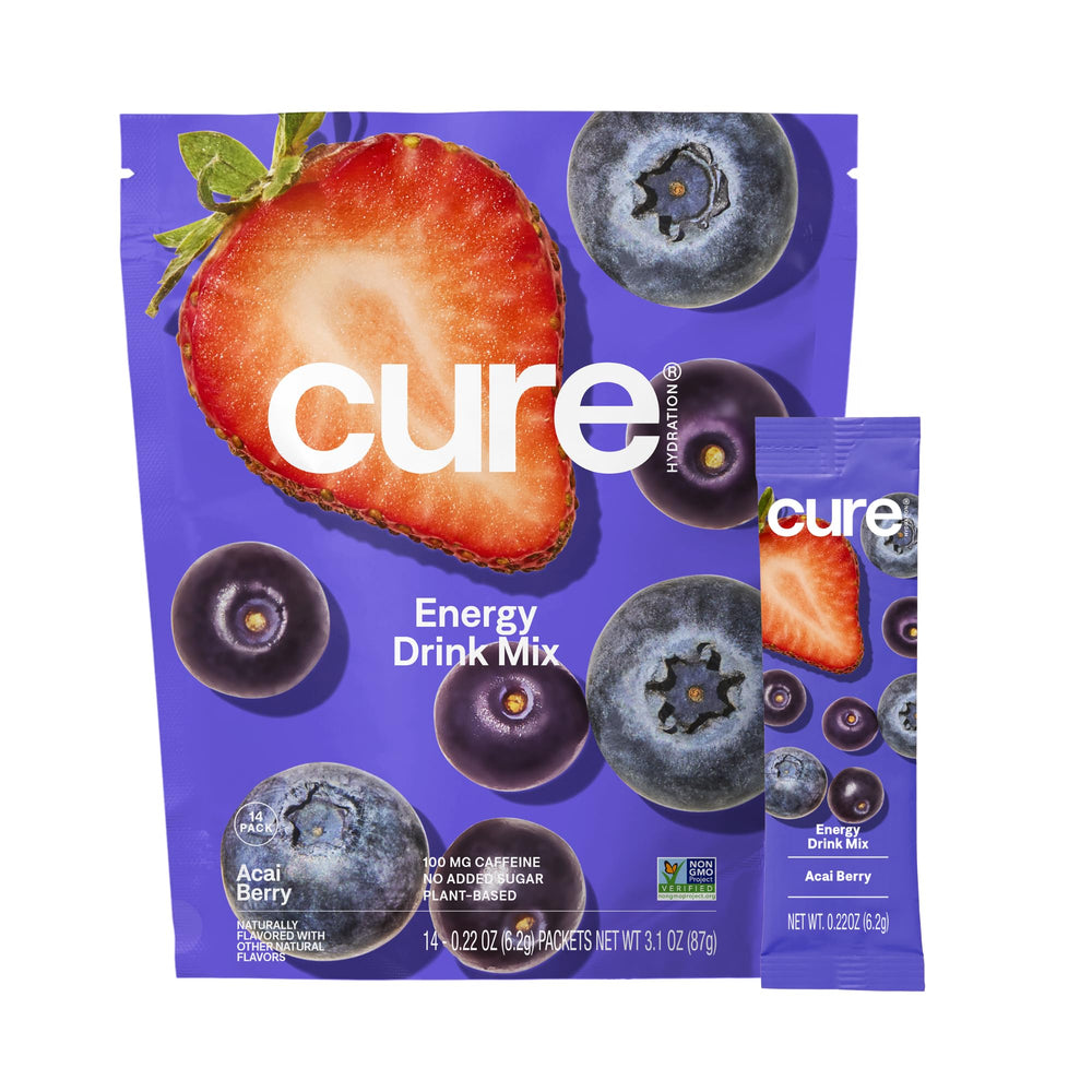 Cure Hydration Performance Acai Berry packet front for on-the-go hydration and energy.