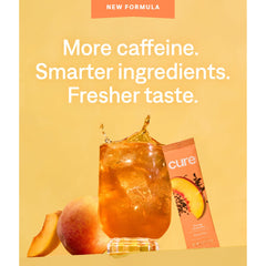 Cure Hydration Performance peach label close-up highlighting vegan and non-GMO features
