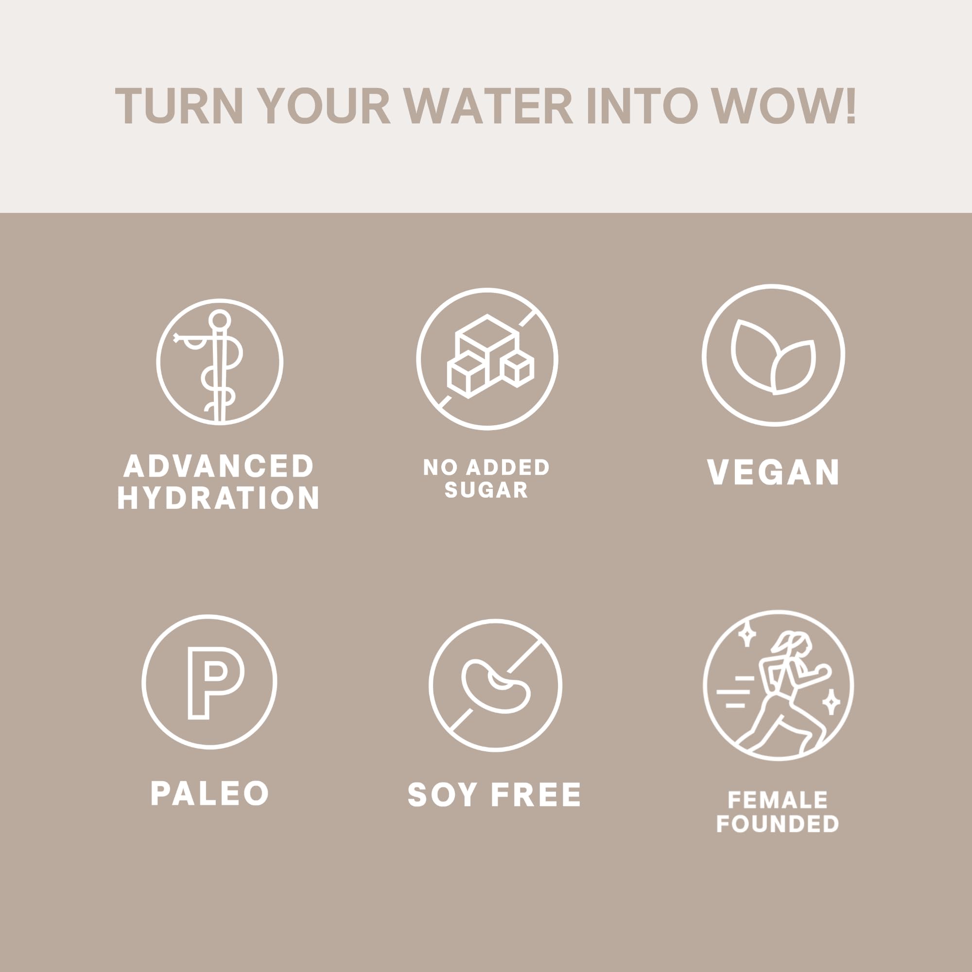 Cure Hydration ingredient panel highlighting plant-based formula with no added sugar