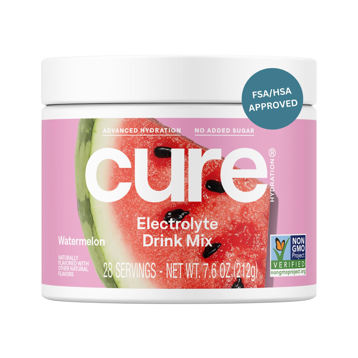 Cure Hydration Watermelon jar for plant-based hydration with no added sugar.