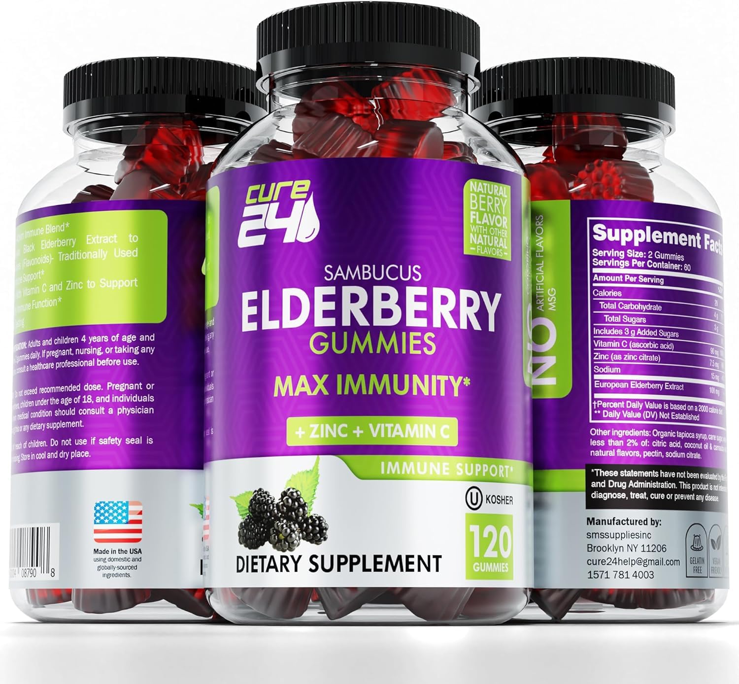 Cure24 Sambucus Gummies bottle being poured for easy daily use