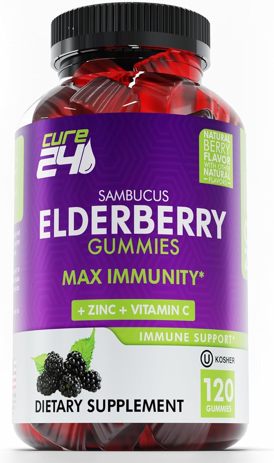 Cure24 Sambucus Gummies pack shot highlighting everyday wellness benefits