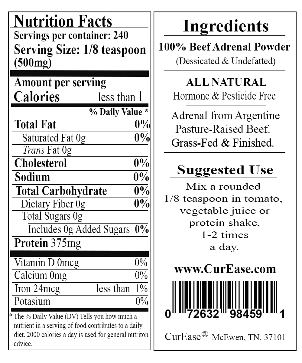 CurEase Argentine Beef Adrenal powder desiccated in bulk form for long-term storage.