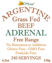CurEase Argentine Beef Adrenal powder scoop next to a shake for easy mixing.