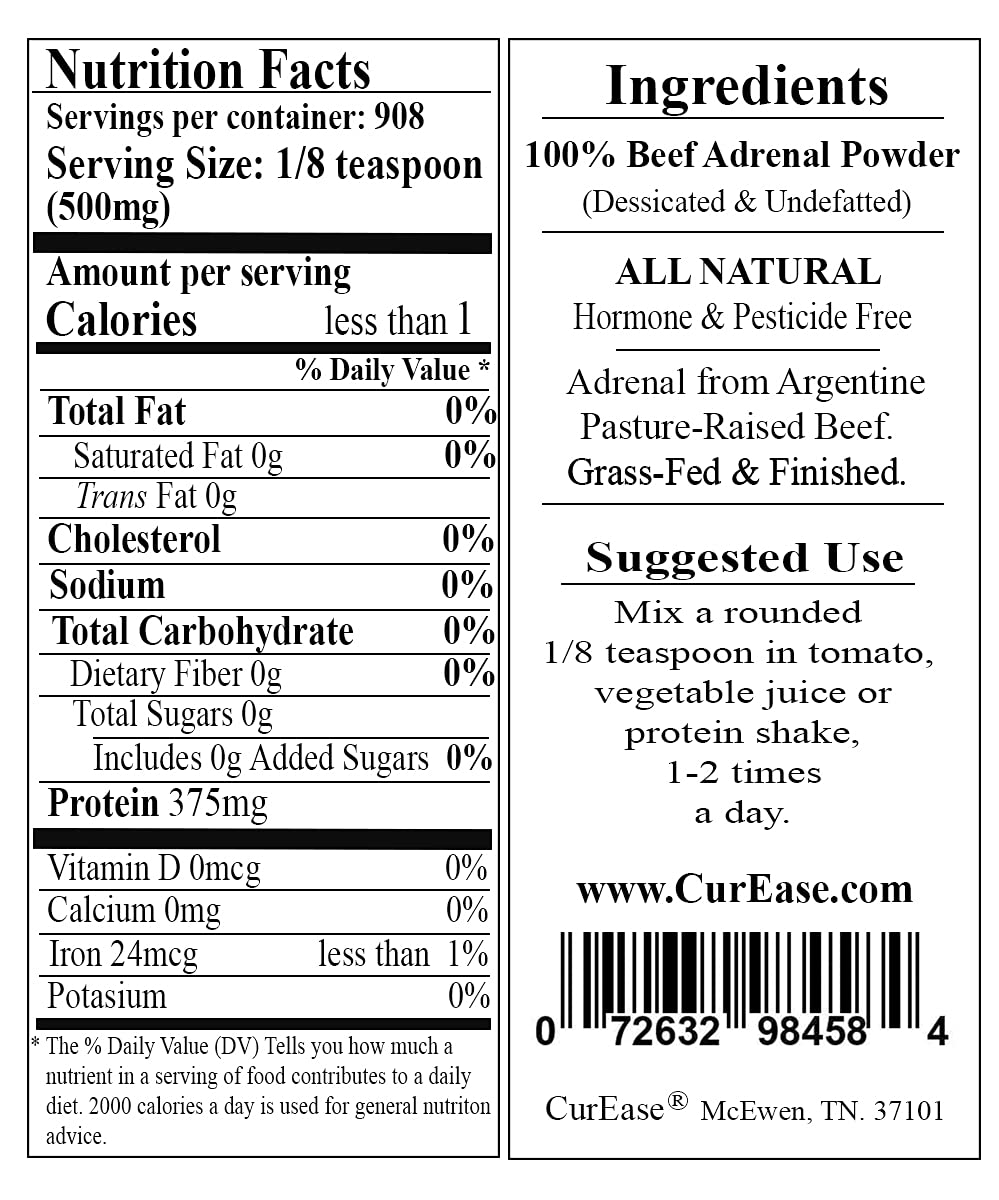 CurEase Beef Adrenal Powder being poured for daily supplementation
