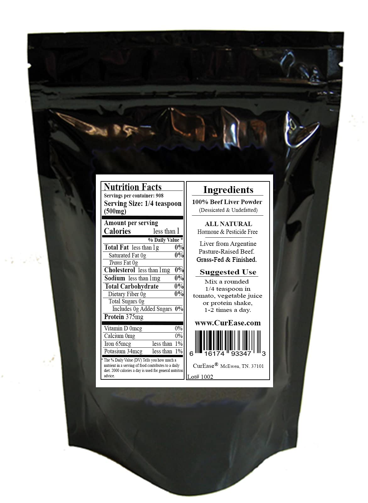 CurEase desiccated beef liver powder texture close-up highlighting rich color and preserved vitamins.