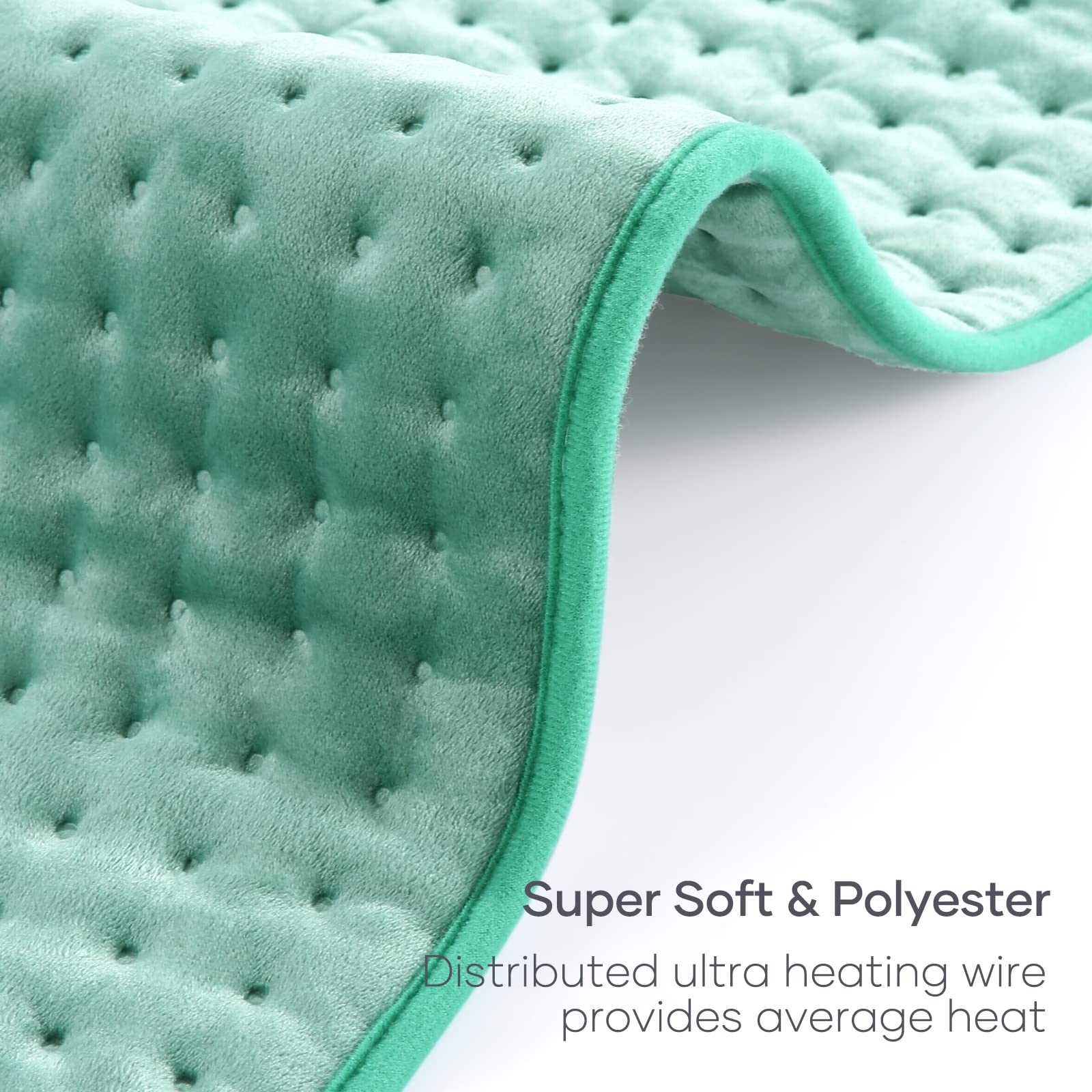 CURECURE large heating pad shown wrapping around the torso for full midsection relief.