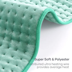 CURECURE large heating pad shown wrapping around the torso for full midsection relief.