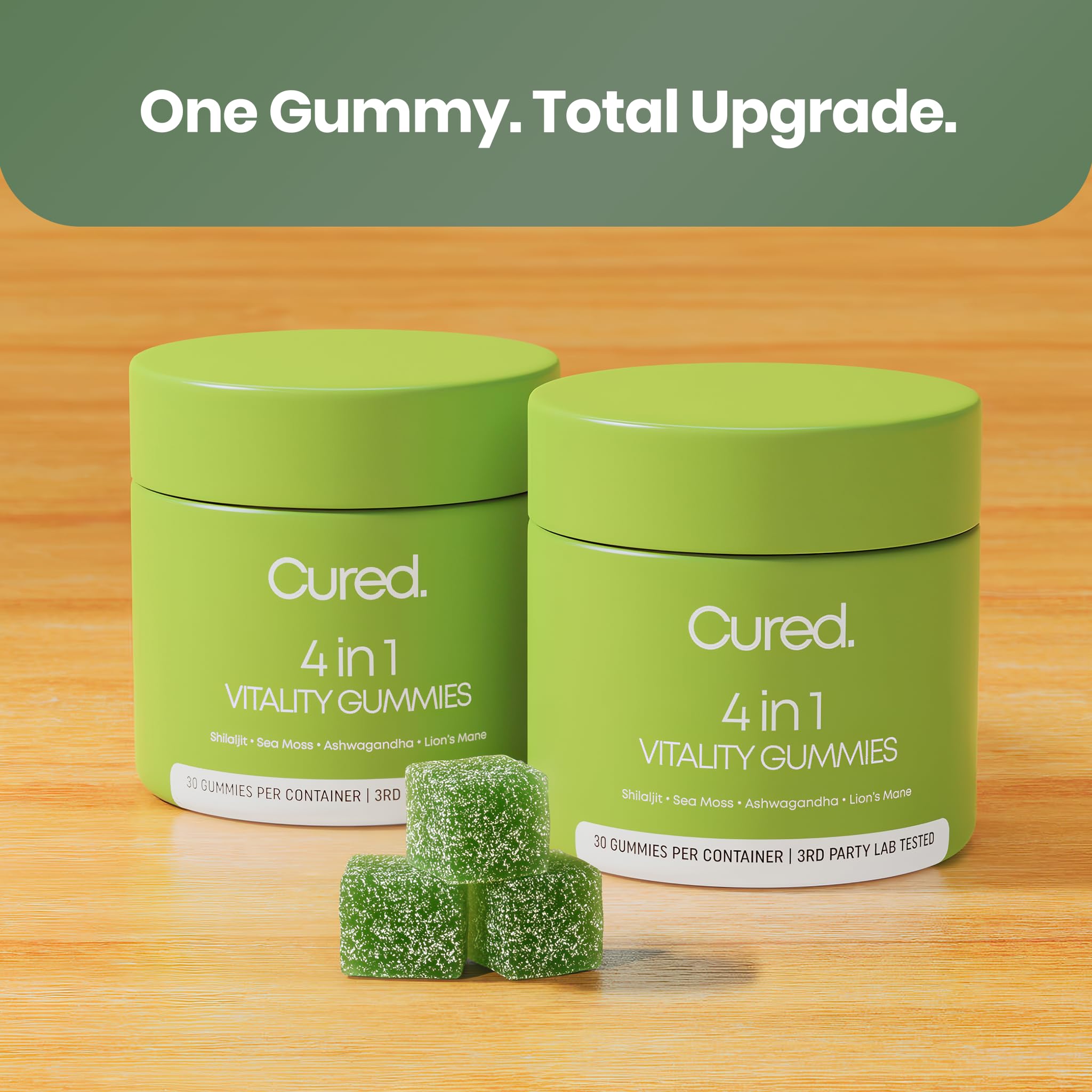 Cured 4-in-1 vitality gummies with 85 plus minerals for wellness.
