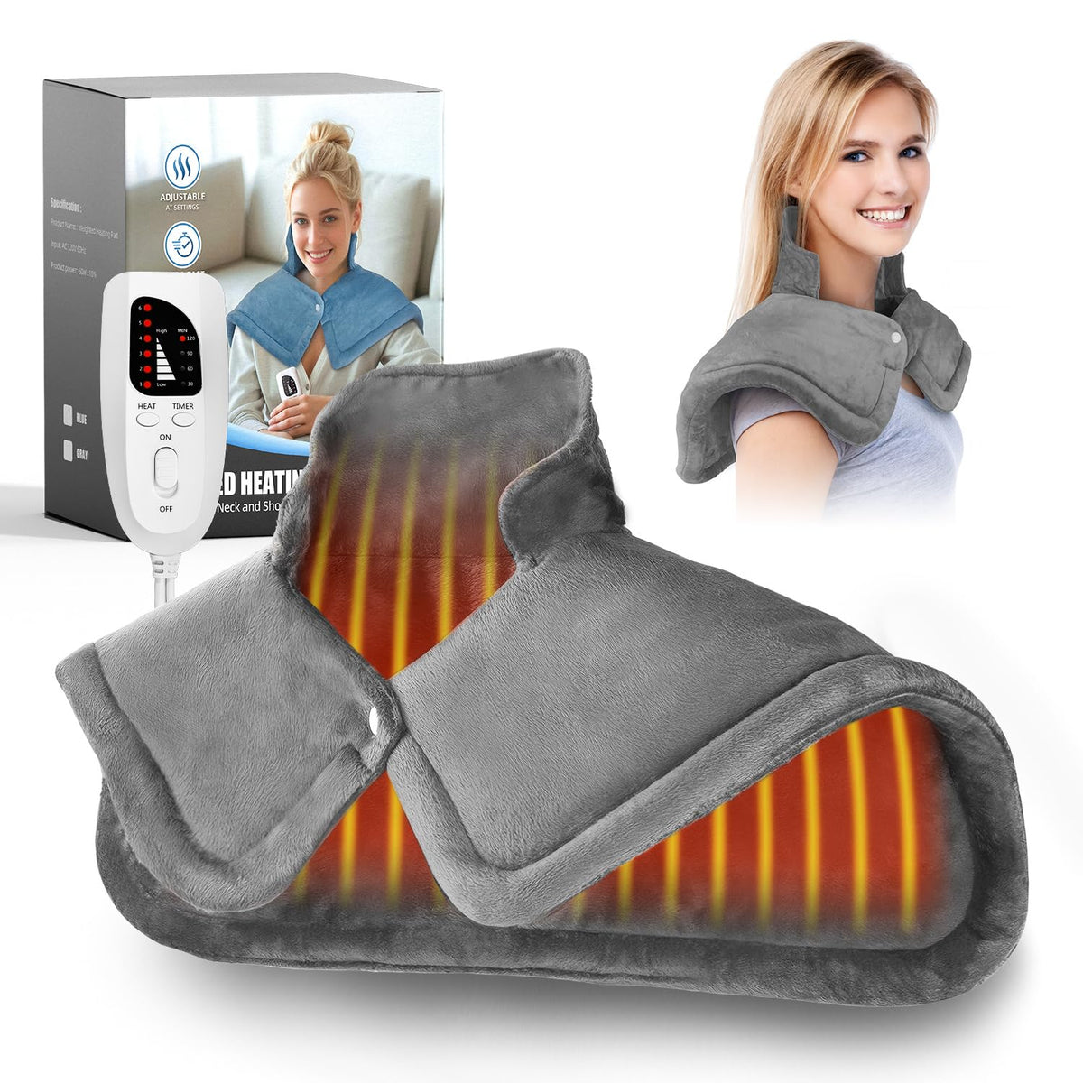 Curety weighted neck and shoulders heating pad contouring to neck and shoulders for comfort