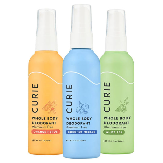 Curie OG spray bottle front view showing compact, portable design for whole-body freshness.
