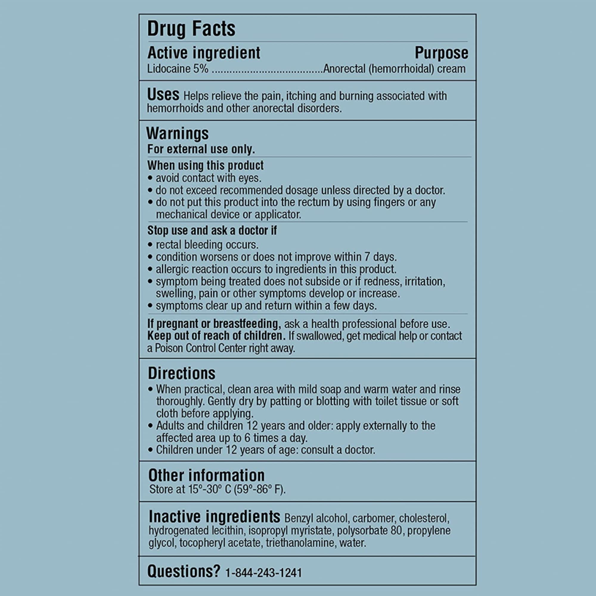 Curist 5% Lidocaine Cream 6oz tube on skin demonstrates topical numbing concept.