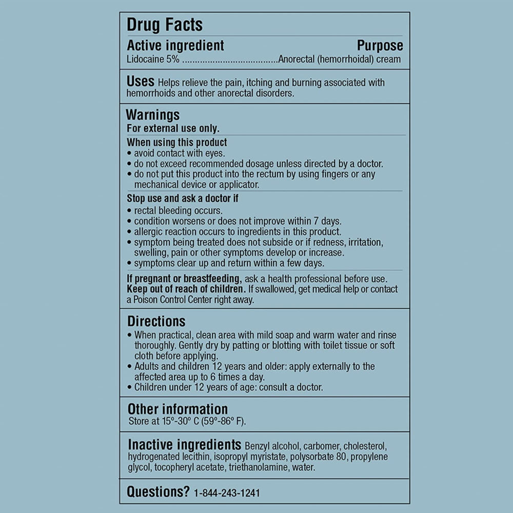 Curist 5% Lidocaine Cream 6oz tube on skin demonstrates topical numbing concept.