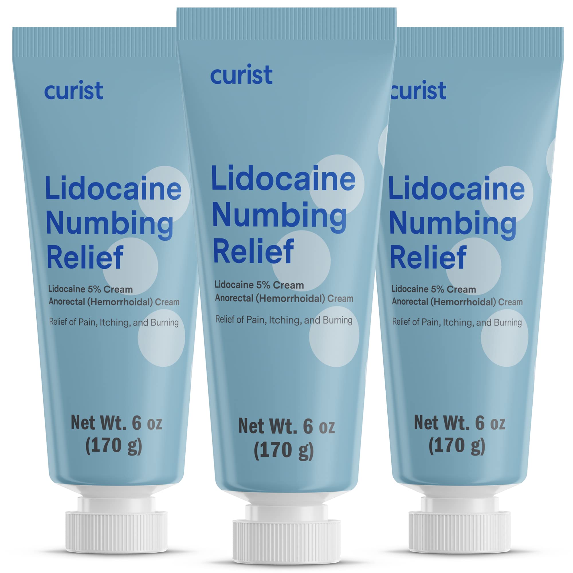 Curist 5% Lidocaine Cream Tube external use for fast skin pain relief.