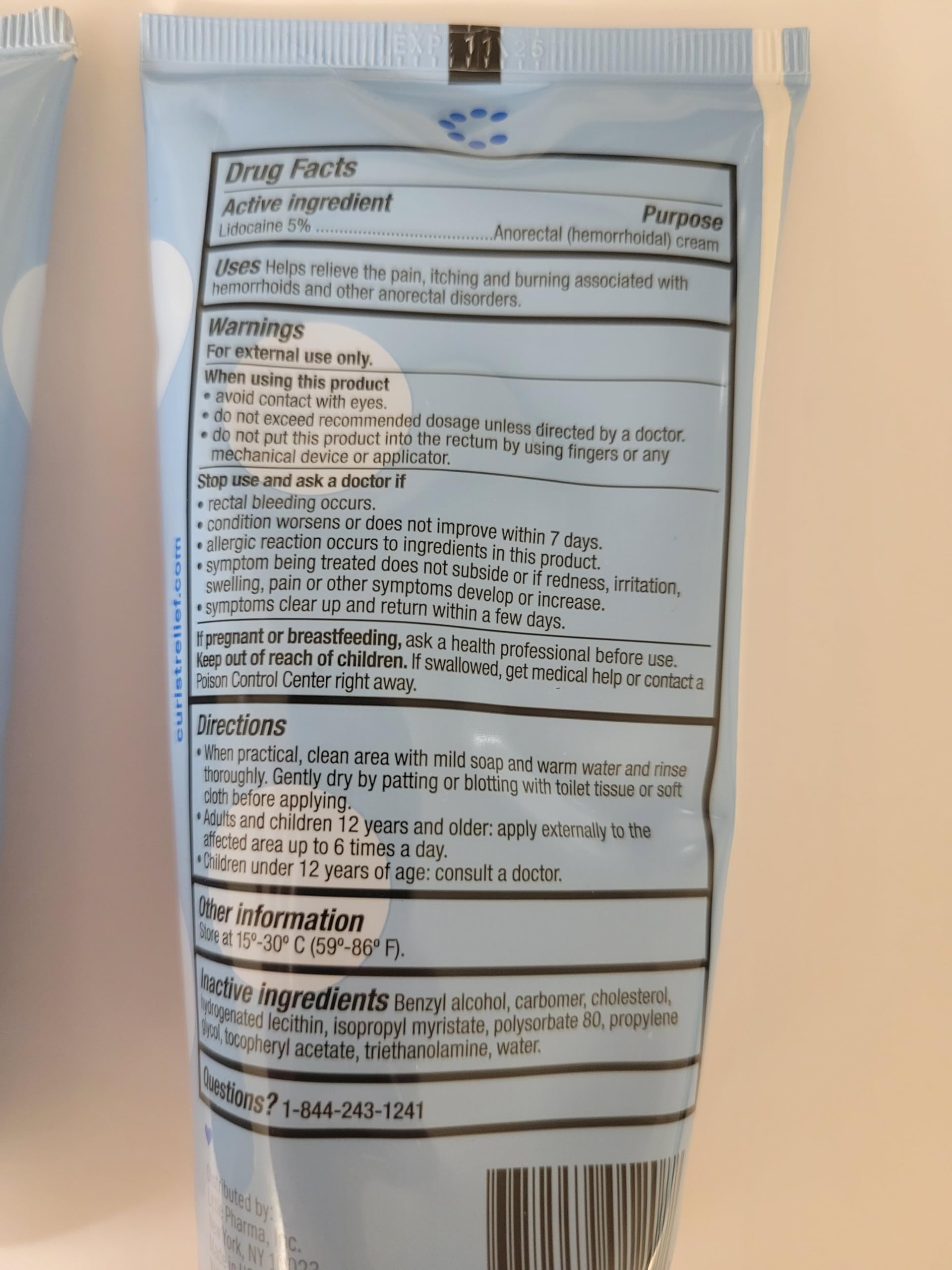 Curist 5% Lidocaine Cream Tube pack shows value in 3-pack.