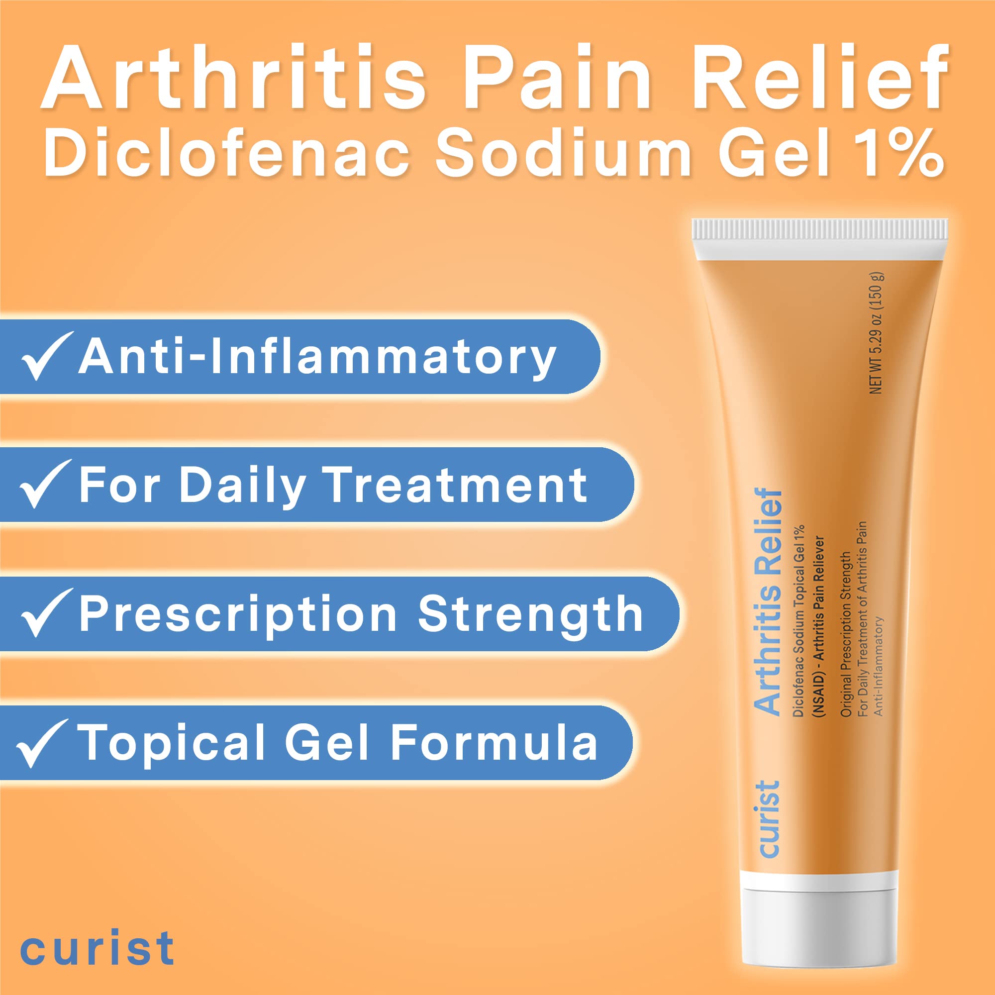 Curist Diclofenac Arthritis Cream Gel at knee area offering long-acting topical support.