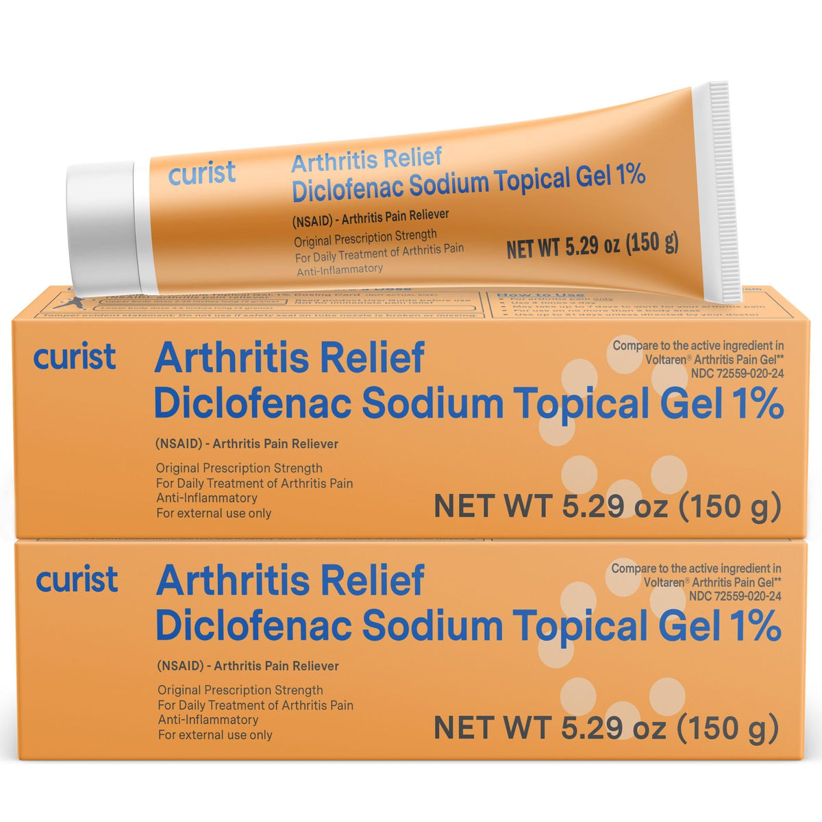 Curist diclofenac gel front label helps quick identification for joint pain relief