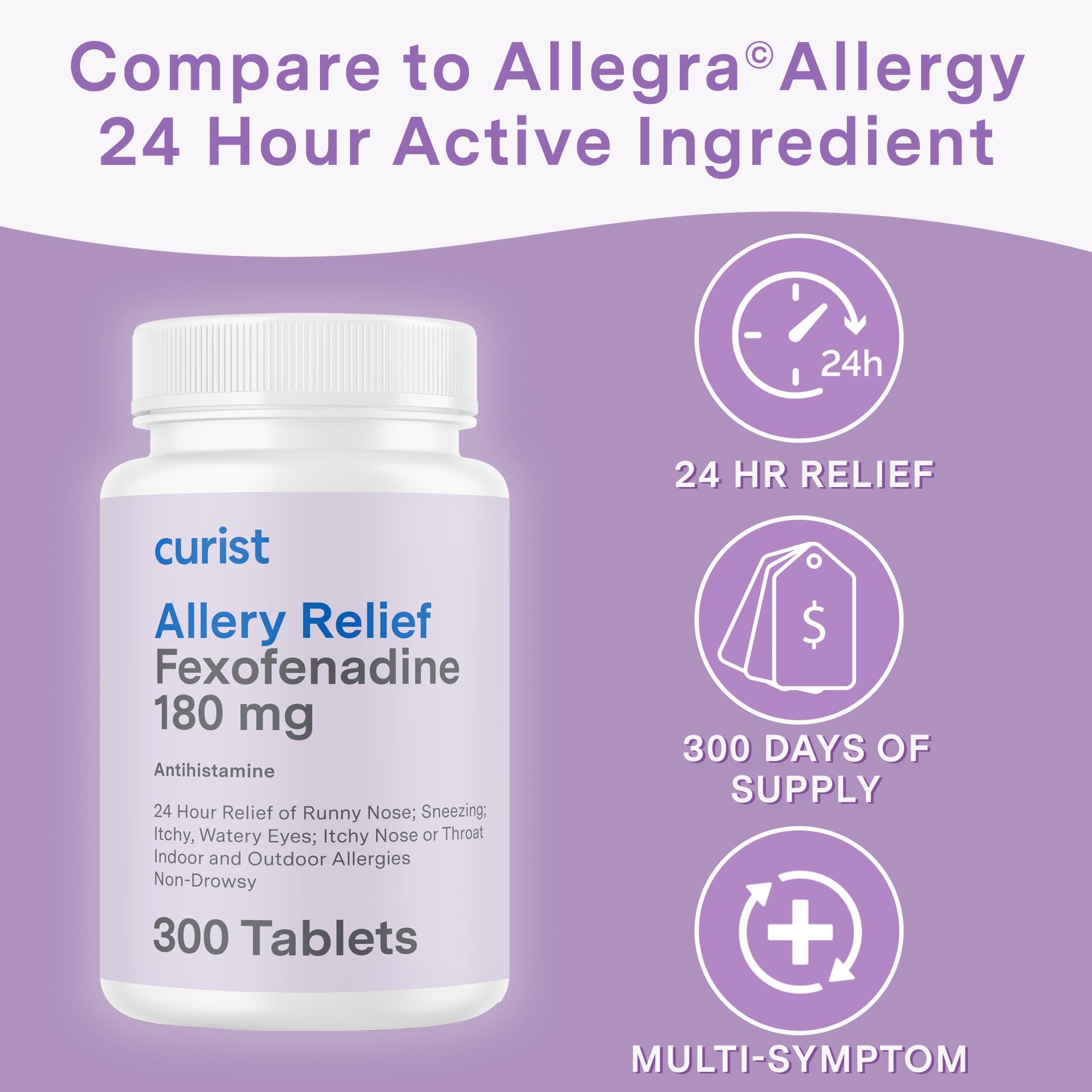 Curist Fexofenadine tablets visible inside the bottle