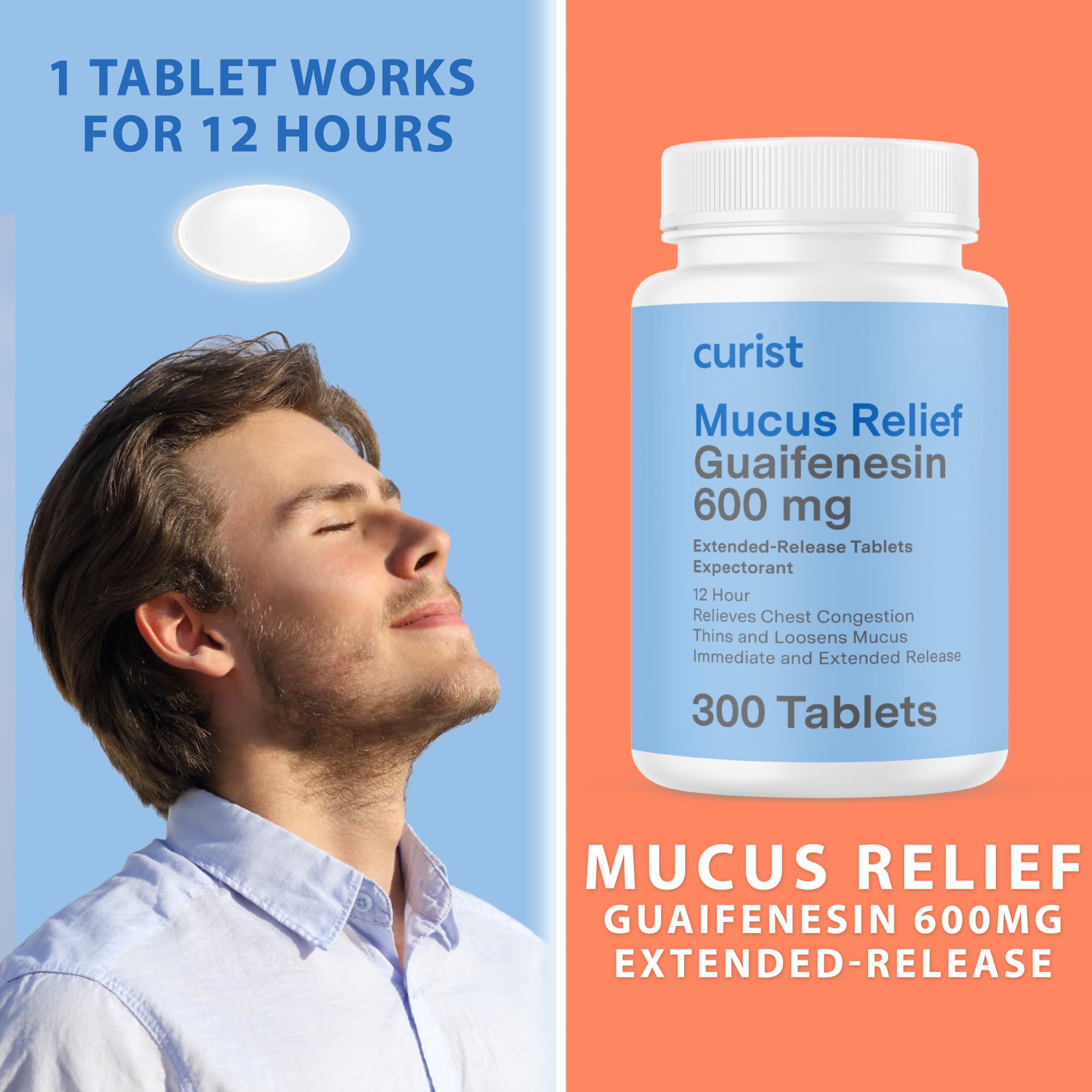 Curist Guaifenesin 600 mg ER tablets side view showing dosage and cap.