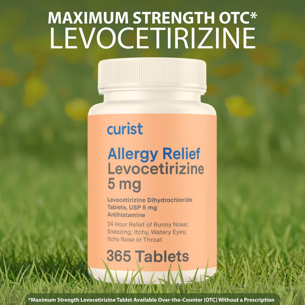 Curist packaging box highlighting a 365-tablet supply for long-term allergy planning.
