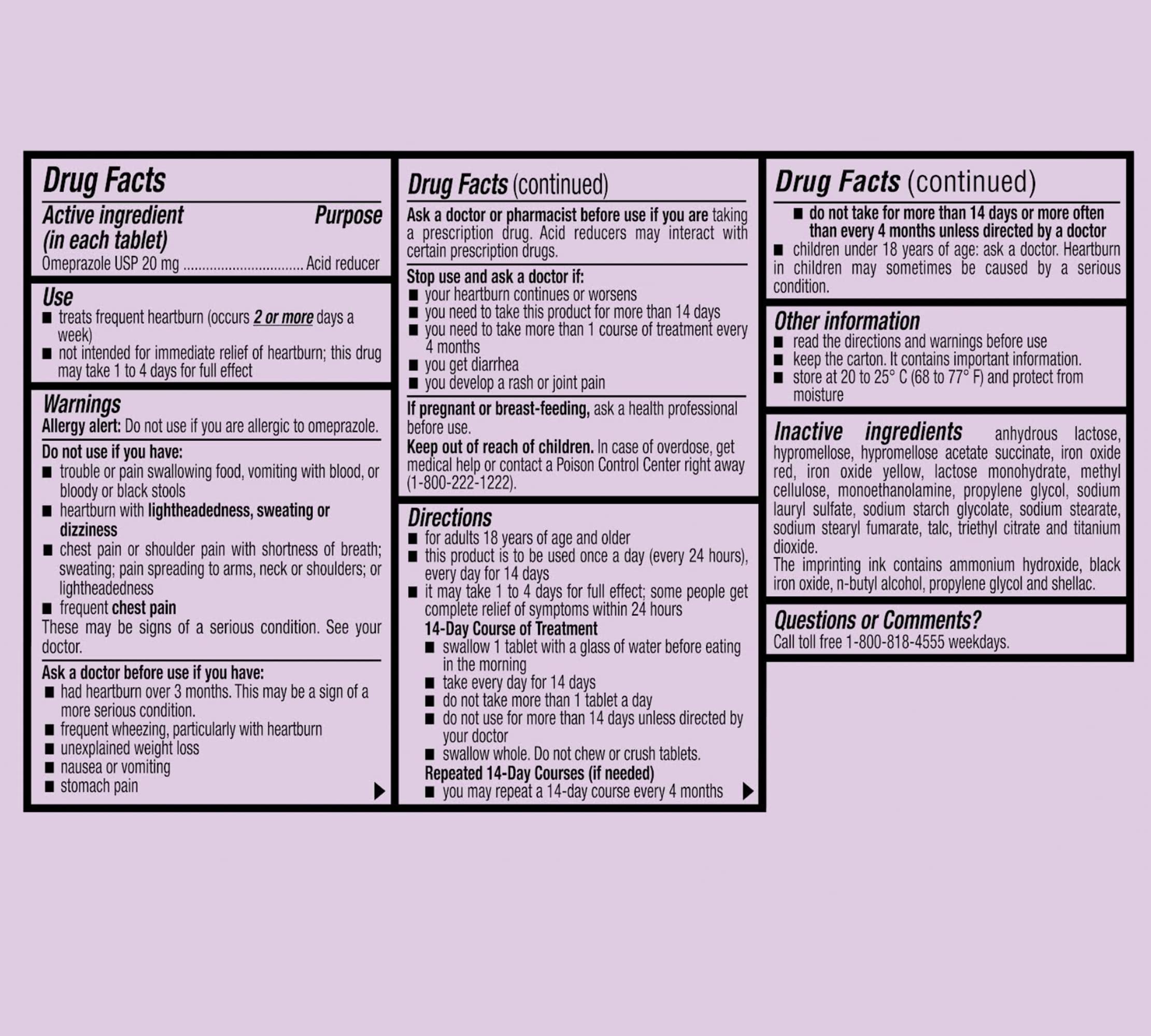 Box insert shows directions for once-daily dosing and a 14-day course.