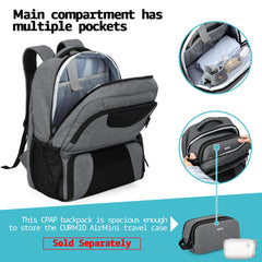 CURMIO CPAP backpack laptop sleeve section protects a 15.6-inch device during travel.