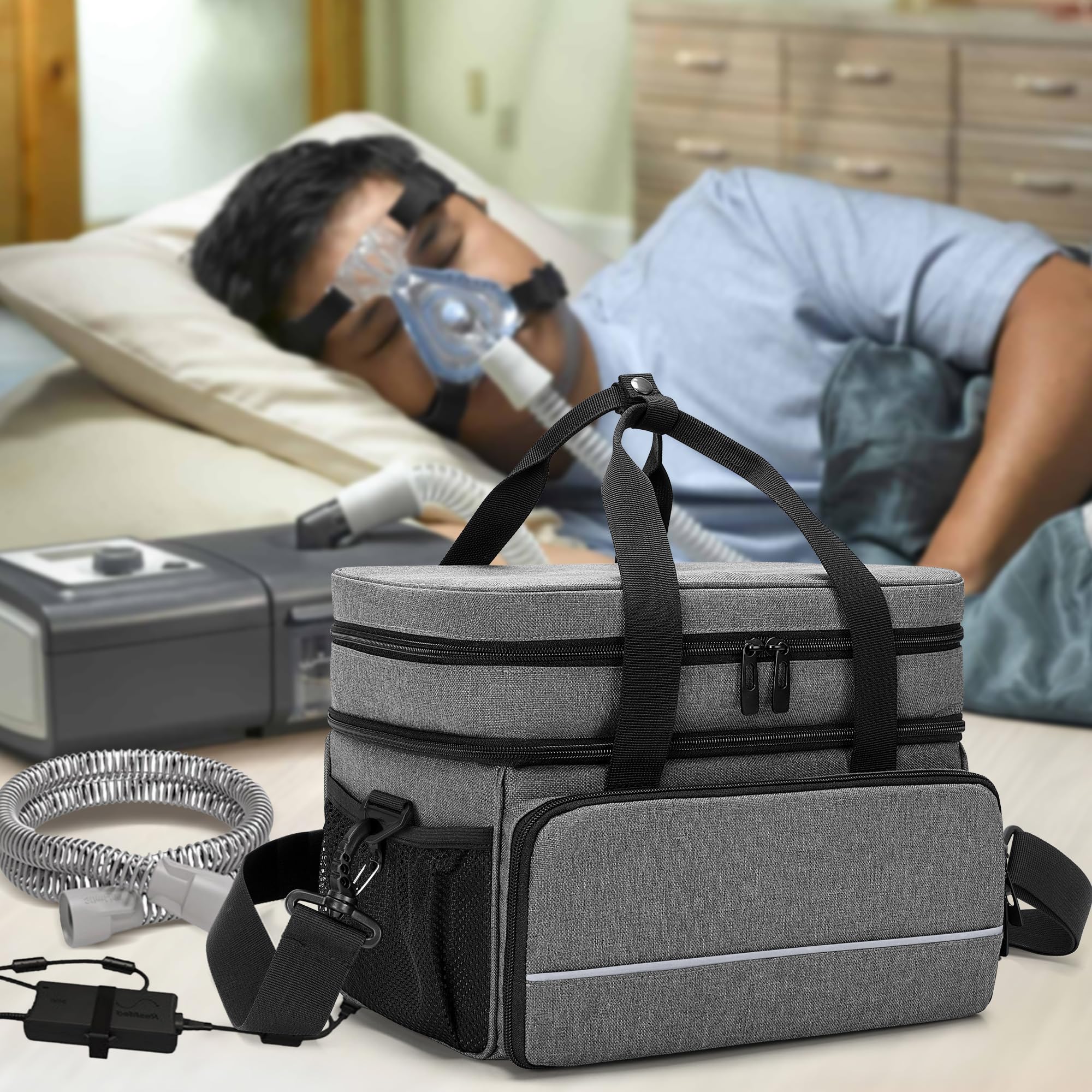 CURMIO CPAP travel bag dimension note suggests checking internal size before purchase.