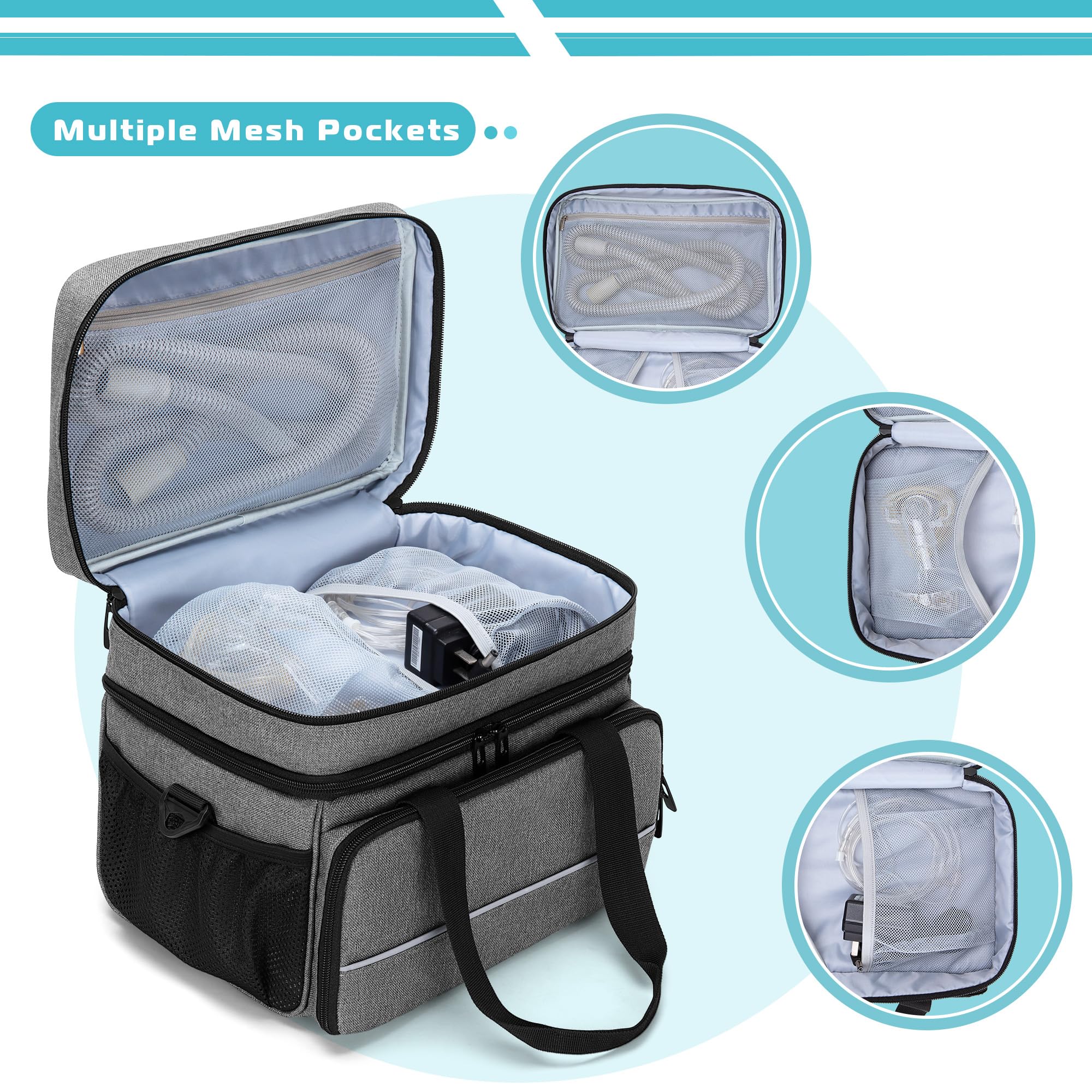 CURMIO CPAP travel bag mesh pockets help organize accessories at a glance.