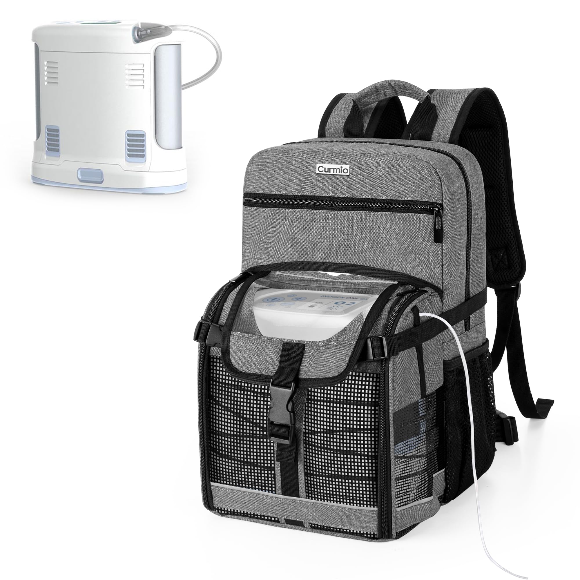 CURMIO backpack with Inogen compatibility for on-the-go oxygen users.