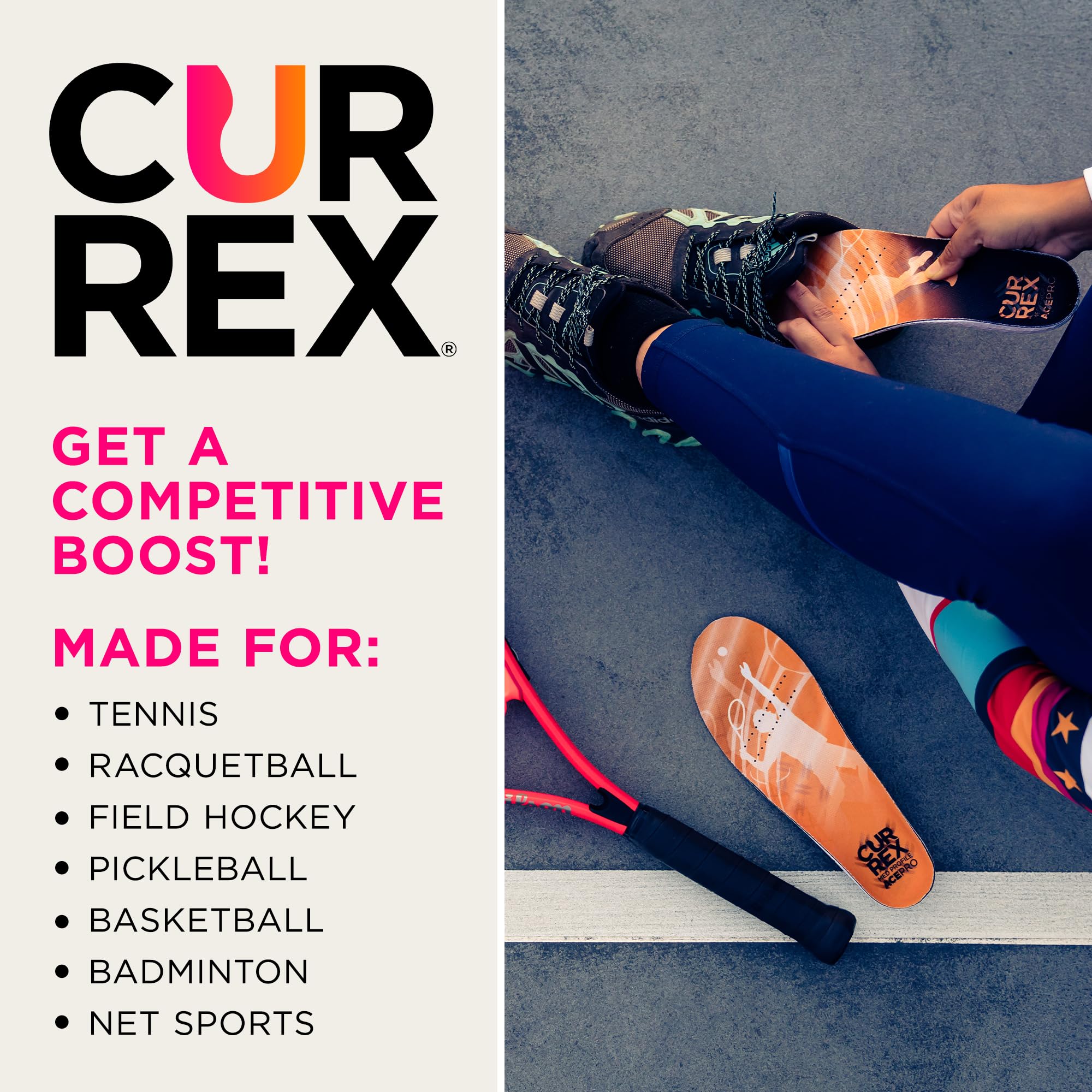 Currex AcePro deep heel cup secures the heel to reduce slipping.