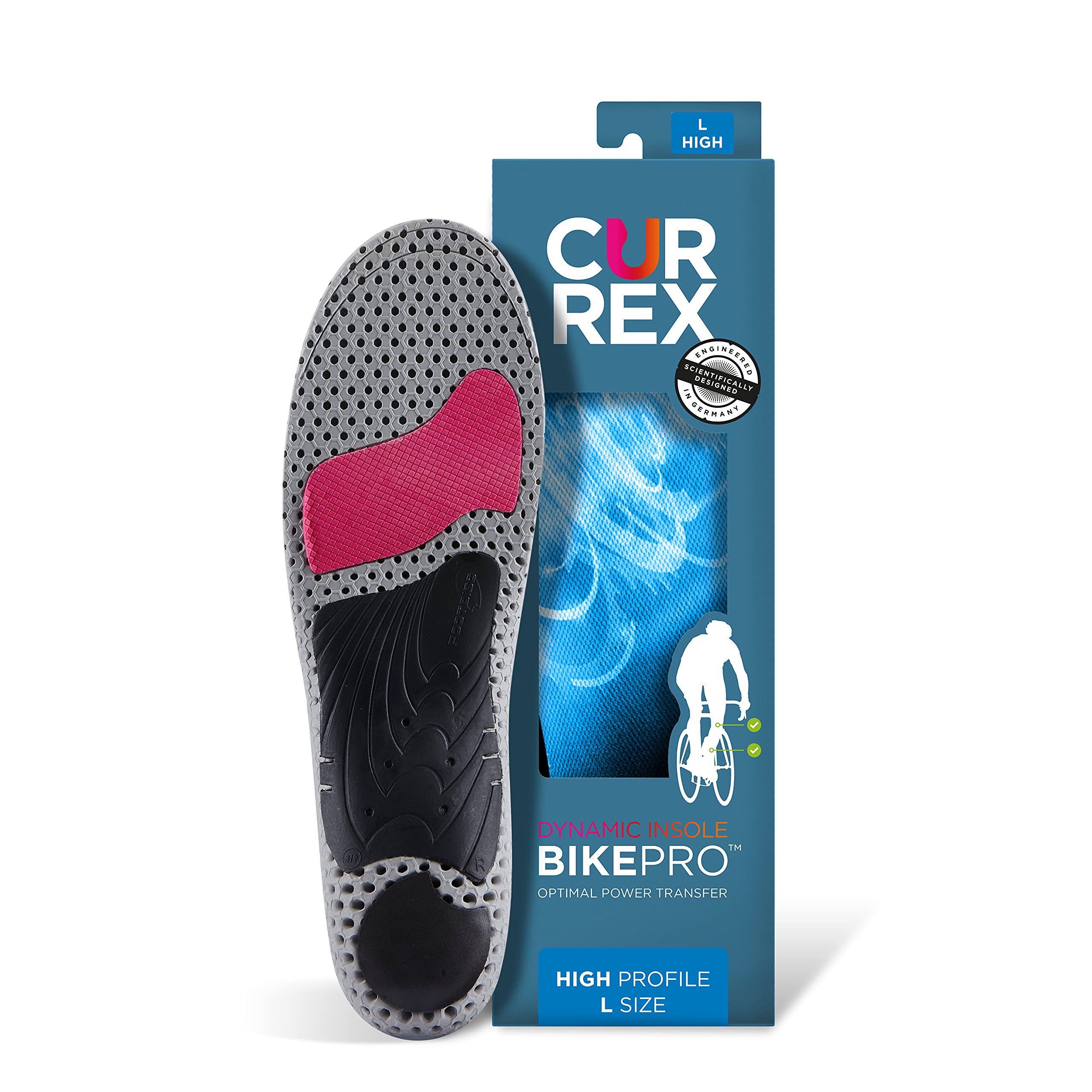 CURREX BikePro high arch with a deep heel cup for secure stability during rides.