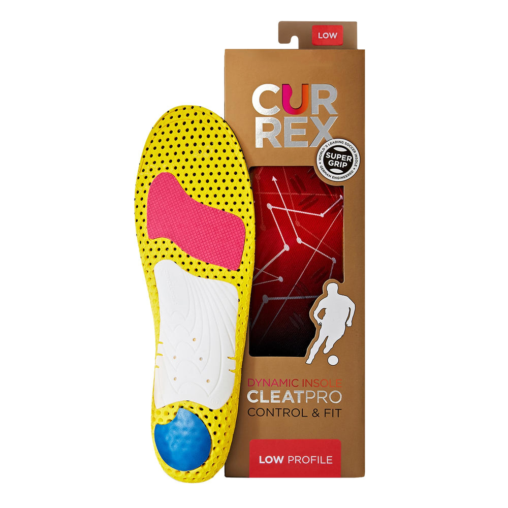 Currex CleatPro slim arch support for controlled turns during play.
