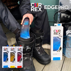 CURREX EdgePro insoles installed in ski boots for comfort and control