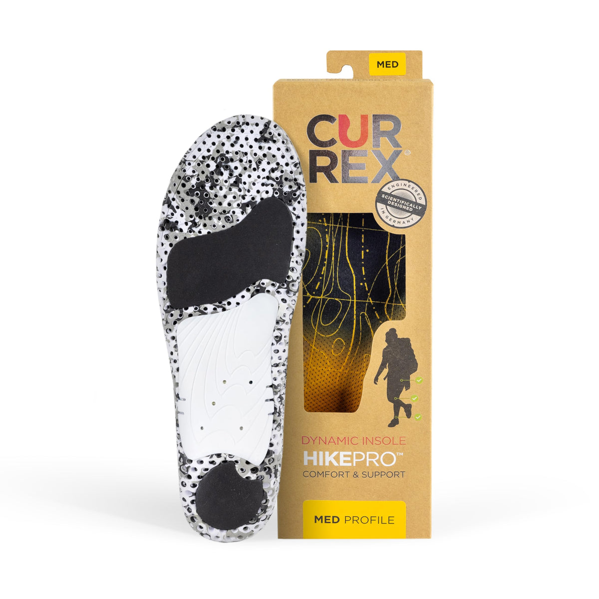 Currex HikePro insoles with a deep heel cup for stability on uneven terrain.
