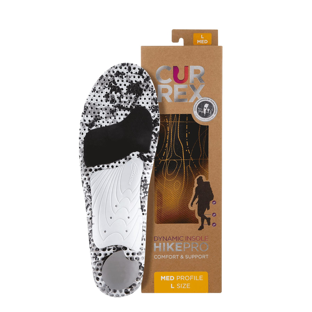 Currex HikePro insoles with a deep heel cup for stability on rugged trails.